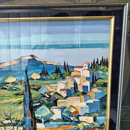 Original Oil Painting by Bernard Kerfily France Village Steep Landscape