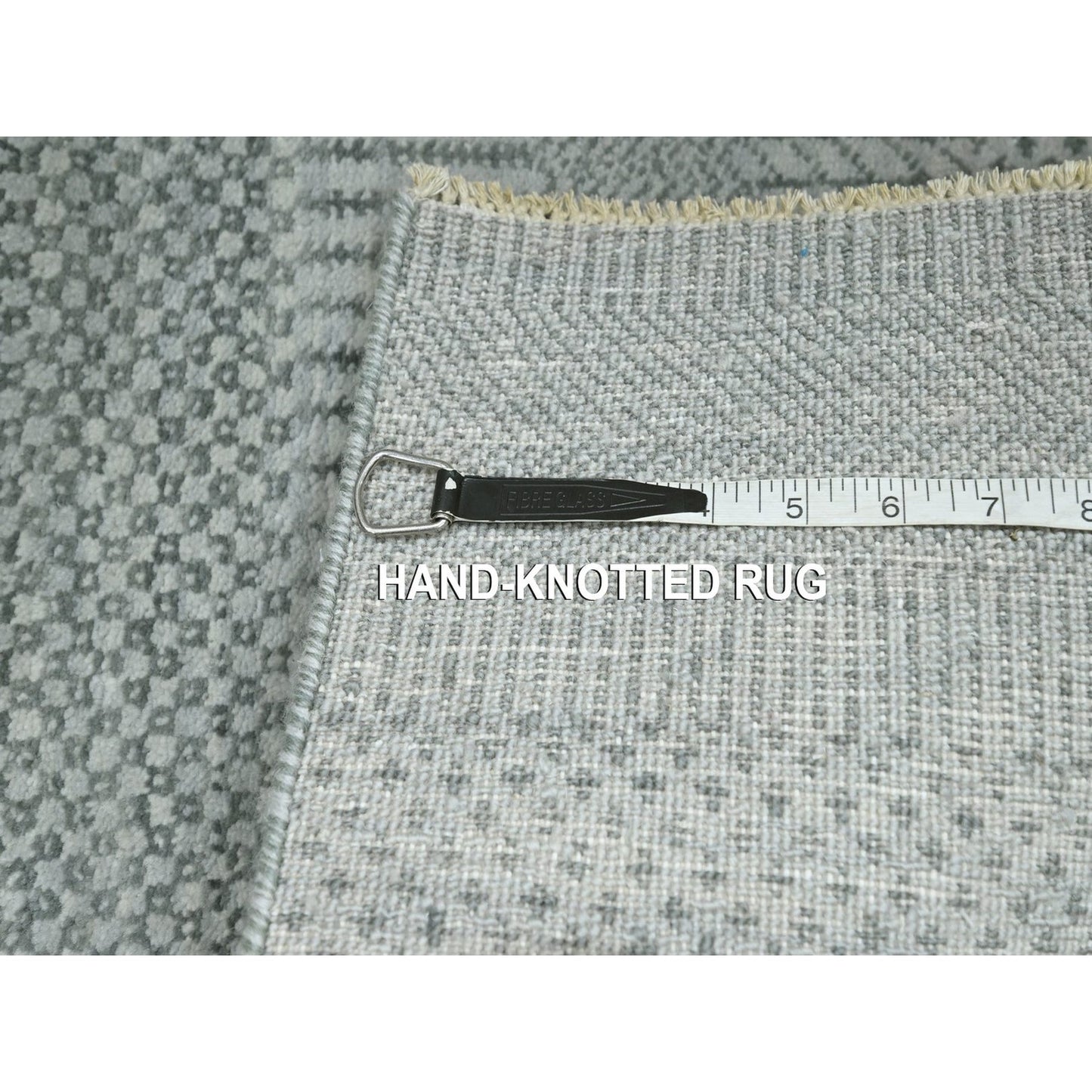 2'X3' Gray Modern Grass Design Wool With Silk Hand Knotted Mat Small Rug