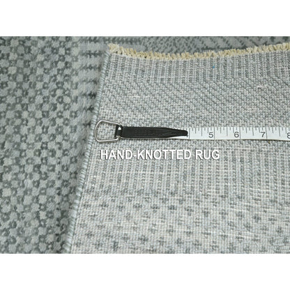 2'X3' Gray Modern Grass Design Wool With Silk Hand Knotted Mat Small Rug