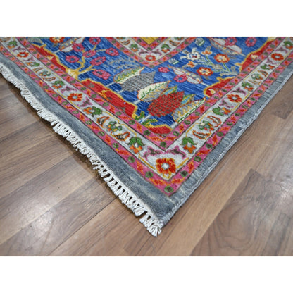 8'X10' Blue Pictorial Mountain, Tree Scenery Design Hand Knotted Wool Rug