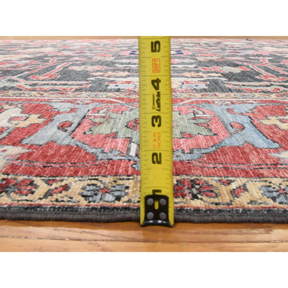 8'10"X11'10" Gray Afghan With Heris Rug All Over Design Hand Knotted Wool