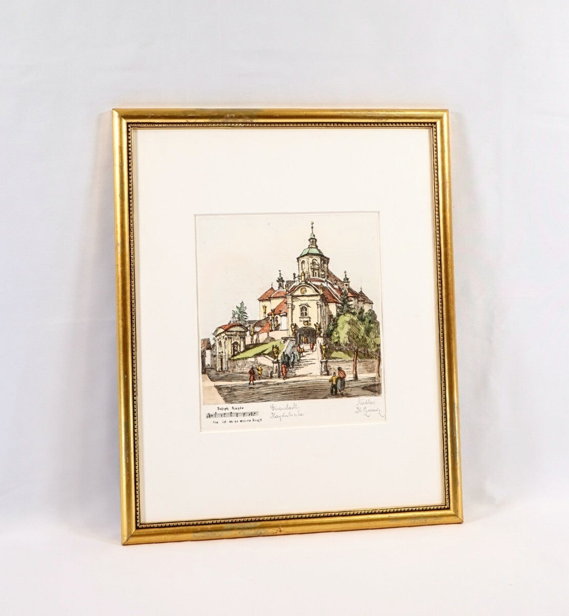 Herta Czernik-Kobanz Gzonning Original Etching Hand Coloring Haydnkirche Signed