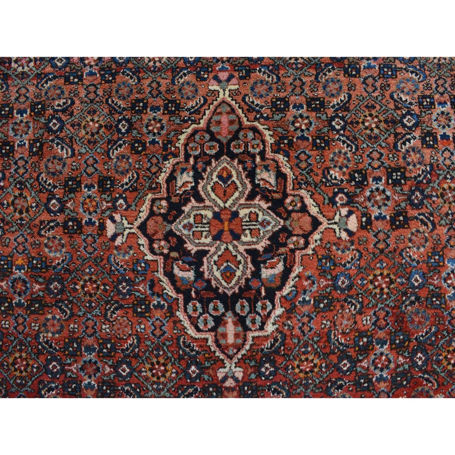 8'5"X11'3" Pompeian Red Wool Hand Knotted Antique Zoroastrian Hamadan Rug