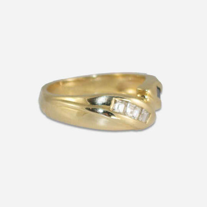 14K Yellow Gold Blue Stone & Diamond Ring 0.15Ct