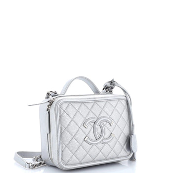 Chanel Filigree Vanity Case Quilted Metallic Caviar Medium