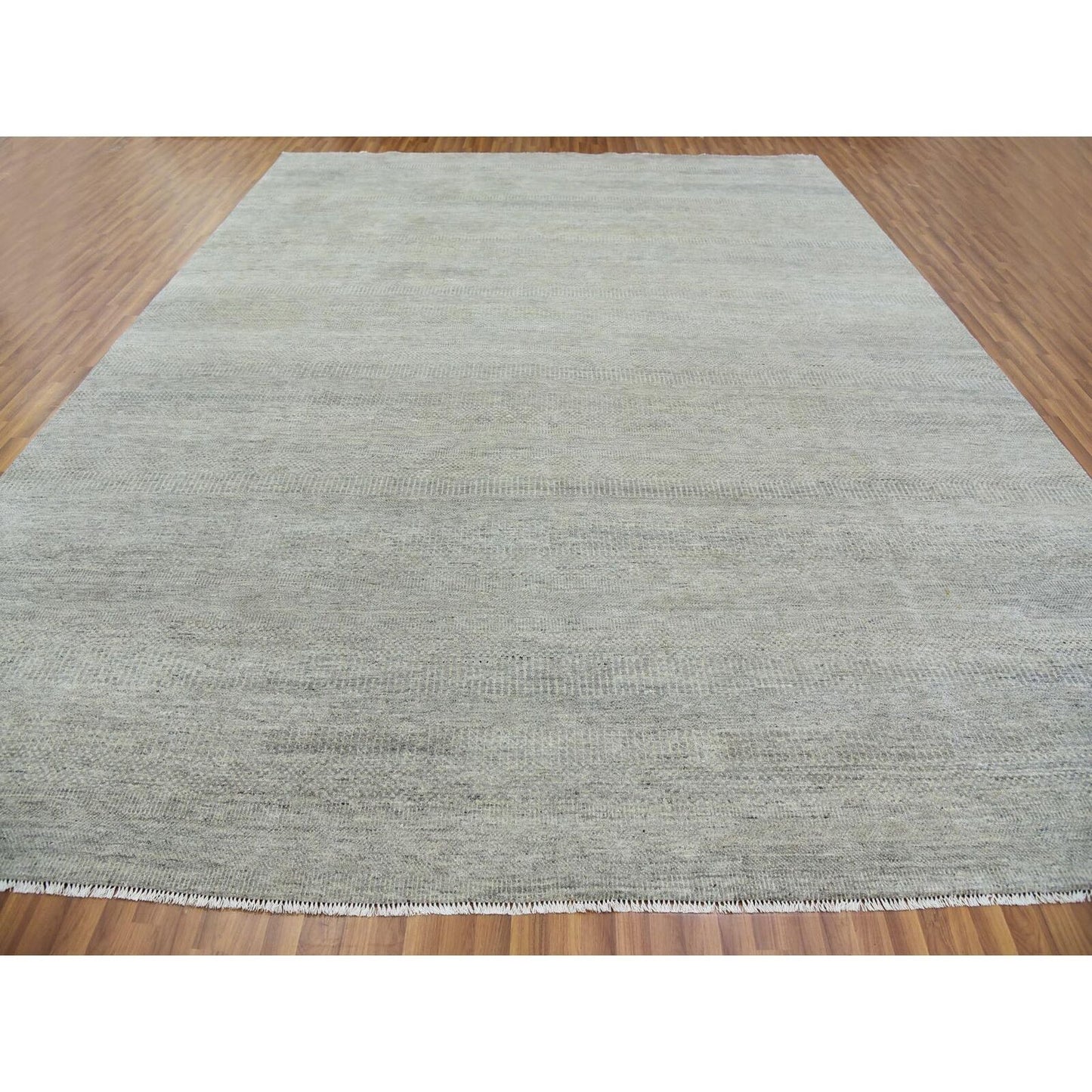 11'10"X15'4" Templeton Gray Undyed Wool Hand Knotted Grass Oversized Rug
