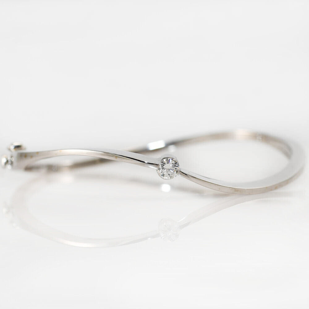 18K White Gold Bangle Diamond Bracelet, .30Ct,
