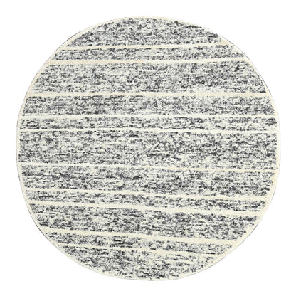 8'X8' Salt And Pepper Modern Striae Design Wool Hand Knotted Round Rug