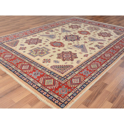 8'8"X12' Ivory Special Kazak Pure Wool Hand Knotted Oriental Rug
