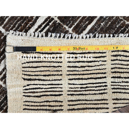 2'3"X2'8" Brown Moroccan Weave Grid Design Wool Hand Knotted Sample Rug