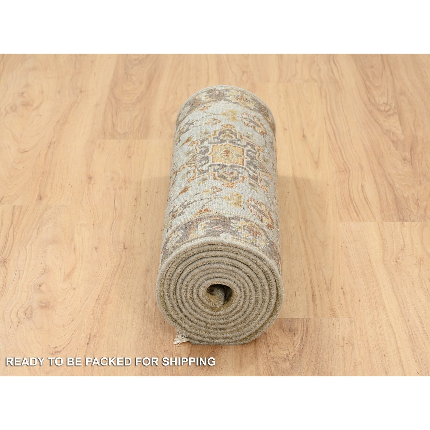 2'7"X12'1" Gray Karijihooz Design Hand Knotted Soft Wool Oriental Rug