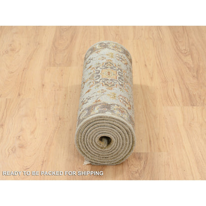 2'7"X12'1" Gray Karijihooz Design Hand Knotted Soft Wool Oriental Rug