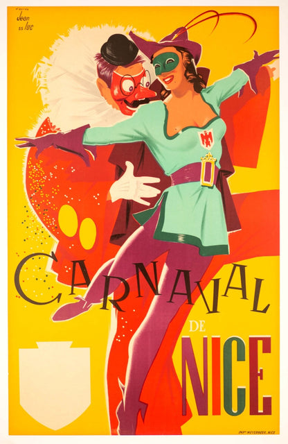 Carnaval De Nice By Jean Luc 1950 On Linen Original French Lithograph
