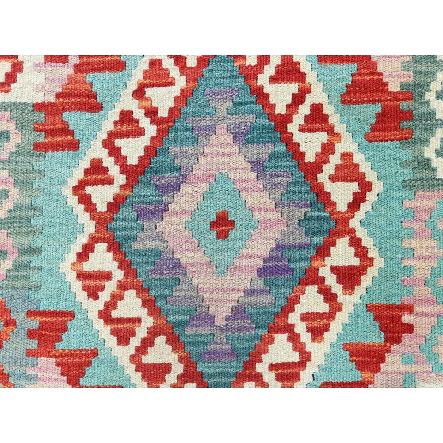 2'8"X15'5" Colorful Afghan Kilim Geometric Hand Woven Pure Wool Runner