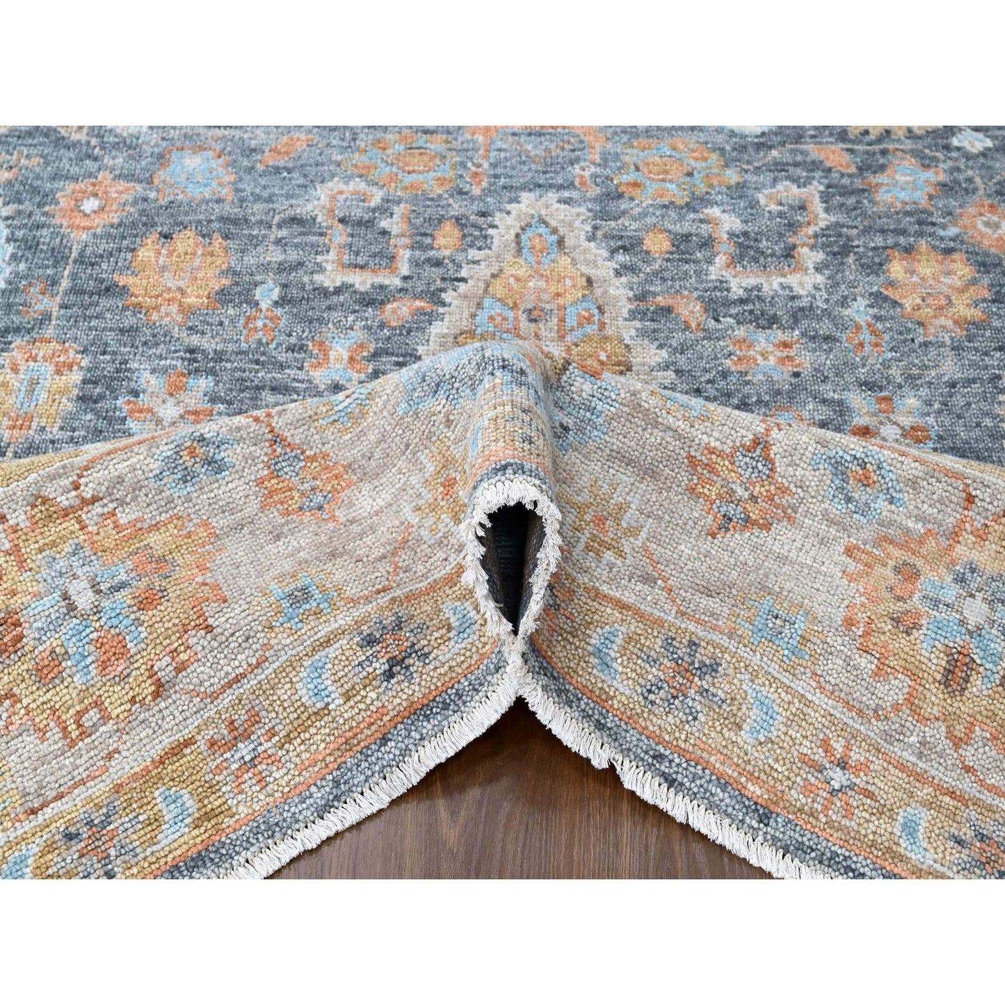 8'10"X12' Lead Gray Oushak Design Hand Knotted Pure Wool Oriental Rug