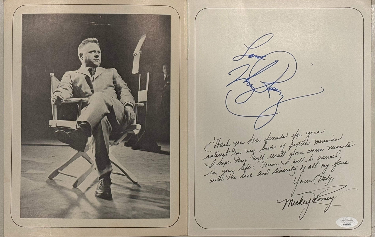 Mickey Rooney Autographed Photo Memories Program (Jsa)