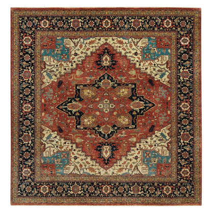 10'X10' Red Hand Knotted Heris Re-Creation Wool Square Oriental Rug