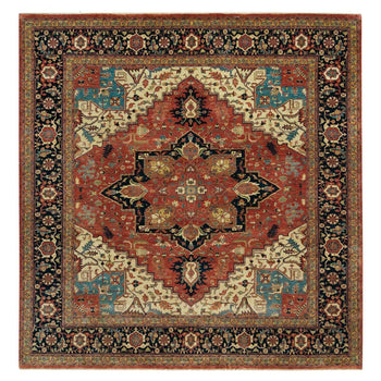 10'X10' Red Hand Knotted Heris Re-Creation Wool Square Oriental Rug
