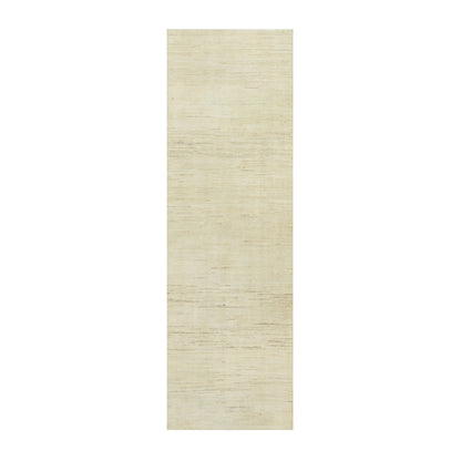 2'5"X8'2" White Plain Luxurious Pure Wool Hand Knotted Runner Rug