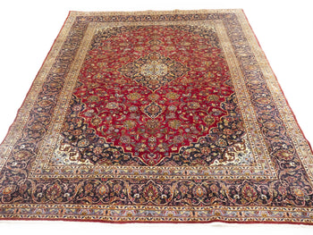 Semi-Antique Red Traditional Floral Handmade