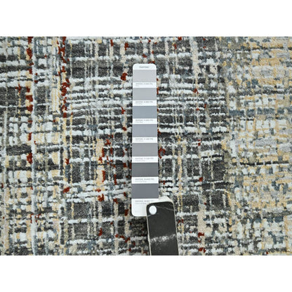 9'X12'3" Anchor Gray With Beige Abstract Design All Wool Hand Knotted Rug