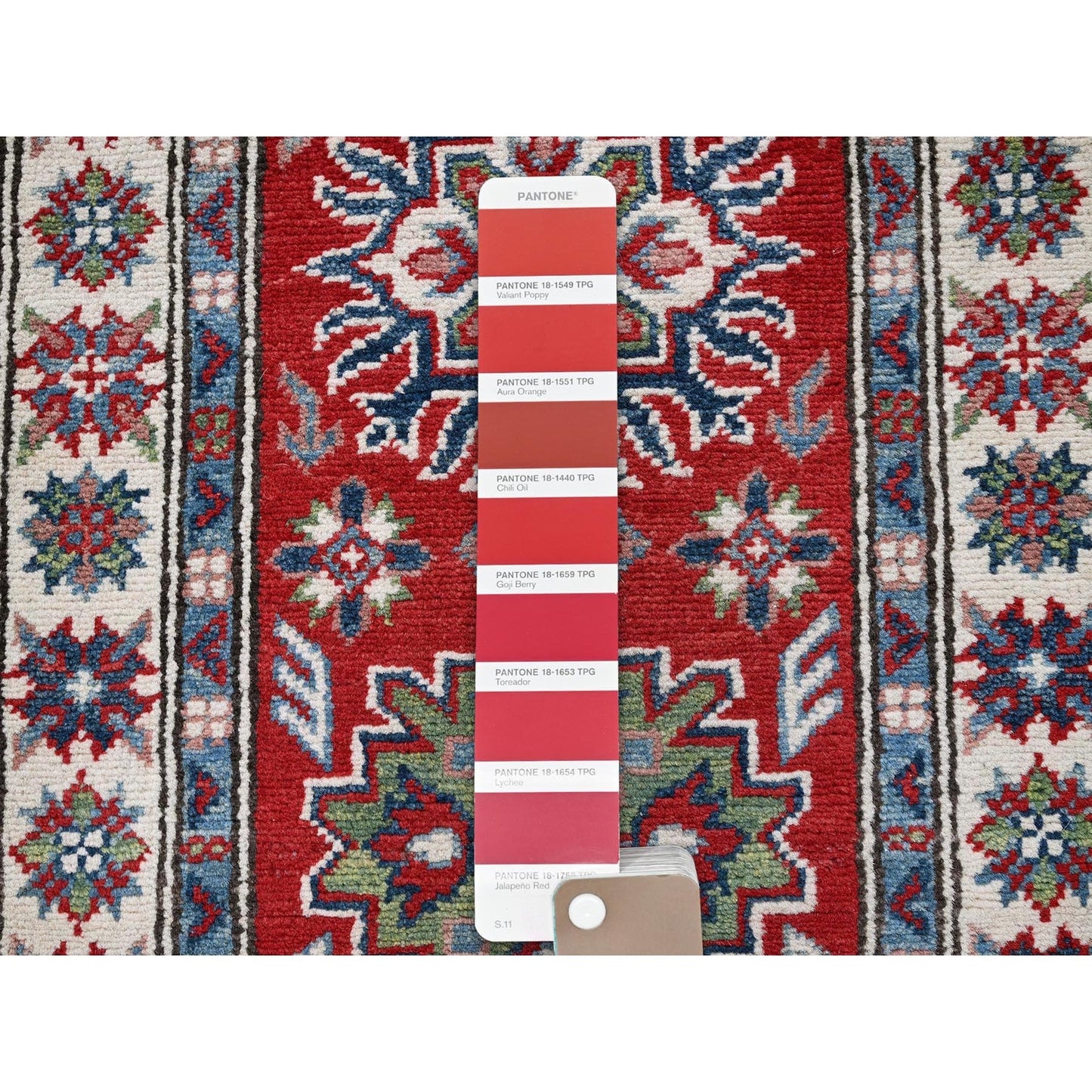 2'1"X6' Red Kazak With Tribal Design Hand Knotted Soft Wool Runner Rug