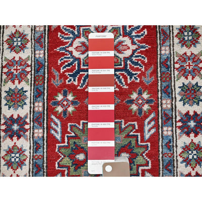 2'1"X6' Red Kazak With Tribal Design Hand Knotted Soft Wool Runner Rug