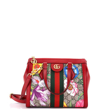 Gucci Ophidia Top Handle Tote Flora Gg Coated Canvas Small