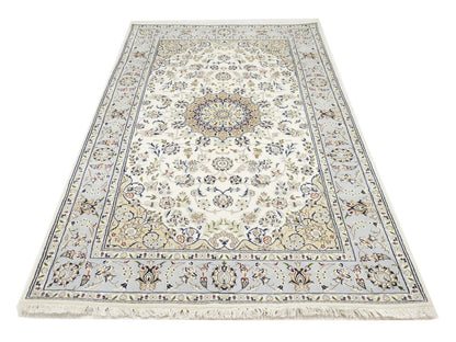Indo-Nain Cream Floral Medallion Oriental Rug
