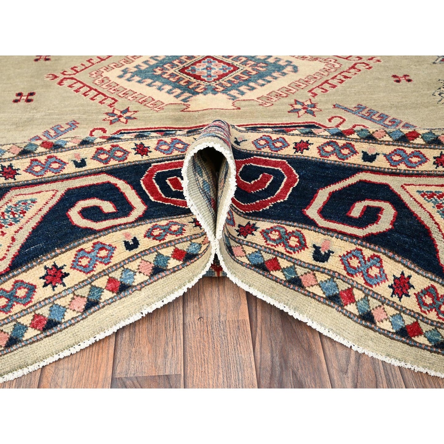 8'X9'7" Pastel Green Afghan Special Kazak Hand Knotted Pure Wool Rug