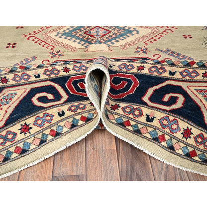 8'X9'7" Pastel Green Afghan Special Kazak Hand Knotted Pure Wool Rug