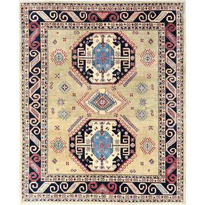 8'X9'7" Pastel Green Afghan Special Kazak Hand Knotted Pure Wool Rug