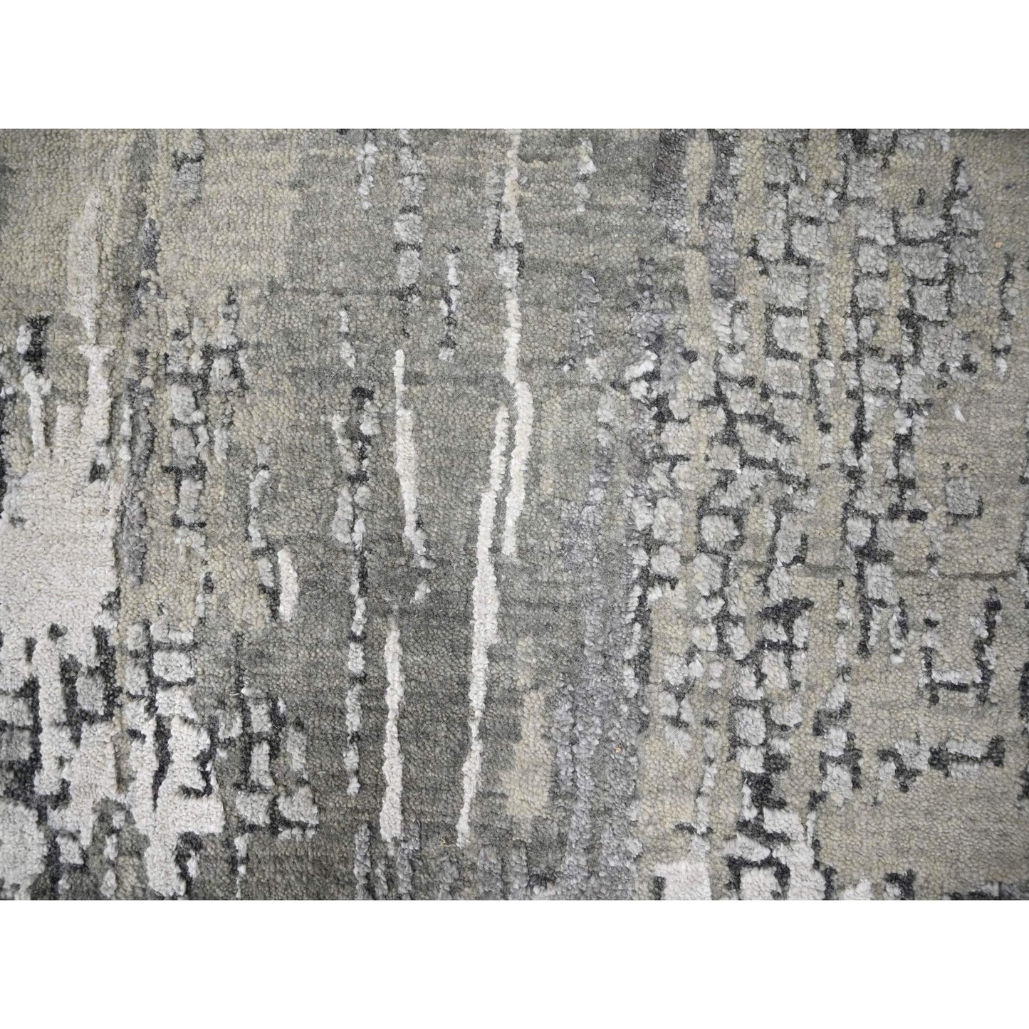 2'9"X19'9" Gray Abstract Design Wool And Silk Hand Knotted Xl Runner Rug