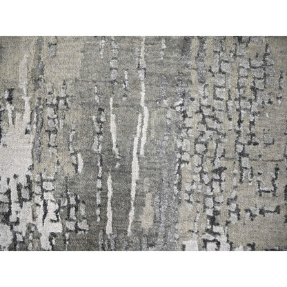 2'9"X19'9" Gray Abstract Design Wool And Silk Hand Knotted Xl Runner Rug