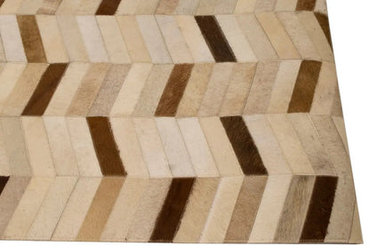 4X6 ft Brown Cowhide Leather Rug Modern Geometric Design Contemporary Carpet