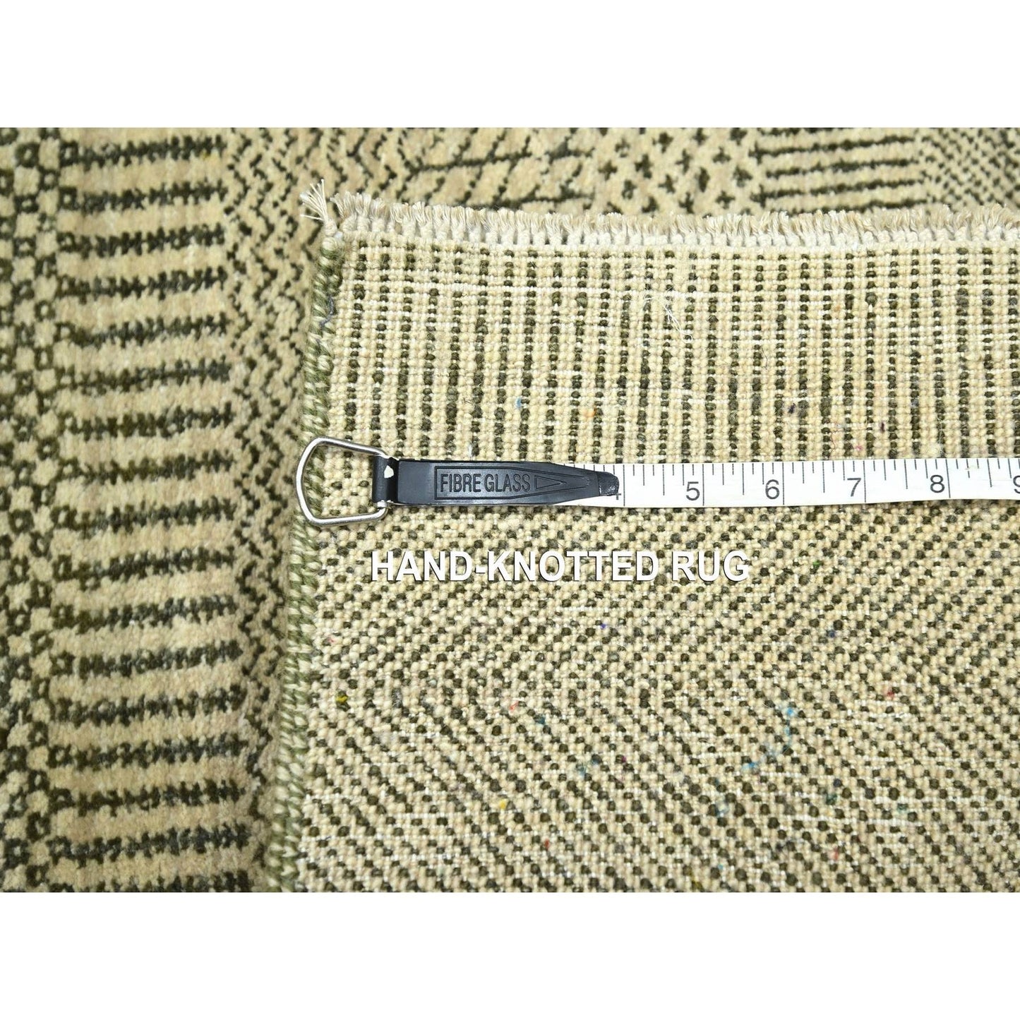 2'X3' Beige Modern Grass Design Hand Knotted Wool And Silk Mat Sample Rug