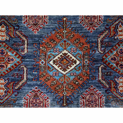8'X9'6" Slate Gray Hand Knotted Geometric Super Kazak Wool Oriental Rug