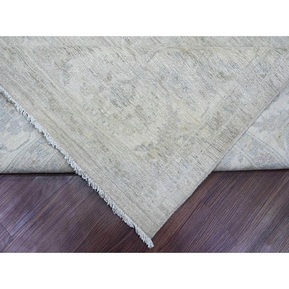 9'X12' Gray Hand Knotted Washed Out Peshawar Vines Design 100% Wool Rug
