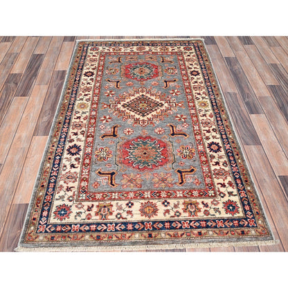 3'4"X5'1" Side Walk Grey Special Kazak Triple Medallion Oriental Rug