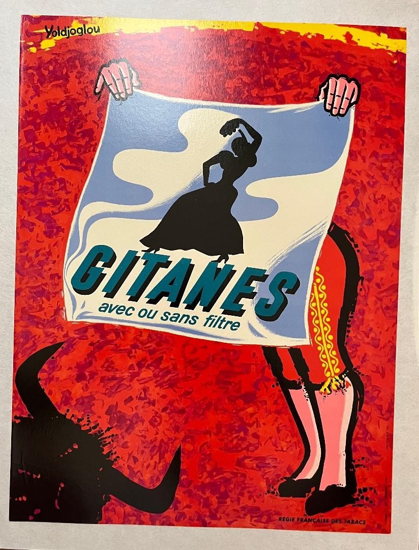 1960S Gitanes Poster By Yoldjoglou  Flamenco & Bull Motif, French Tobacco Ad