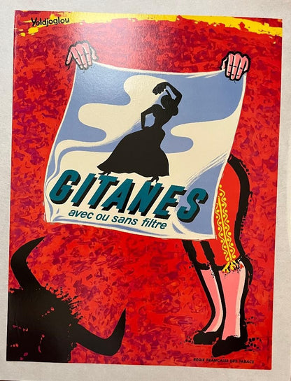 1960S Gitanes Poster By Yoldjoglou  Flamenco & Bull Motif, French Tobacco Ad
