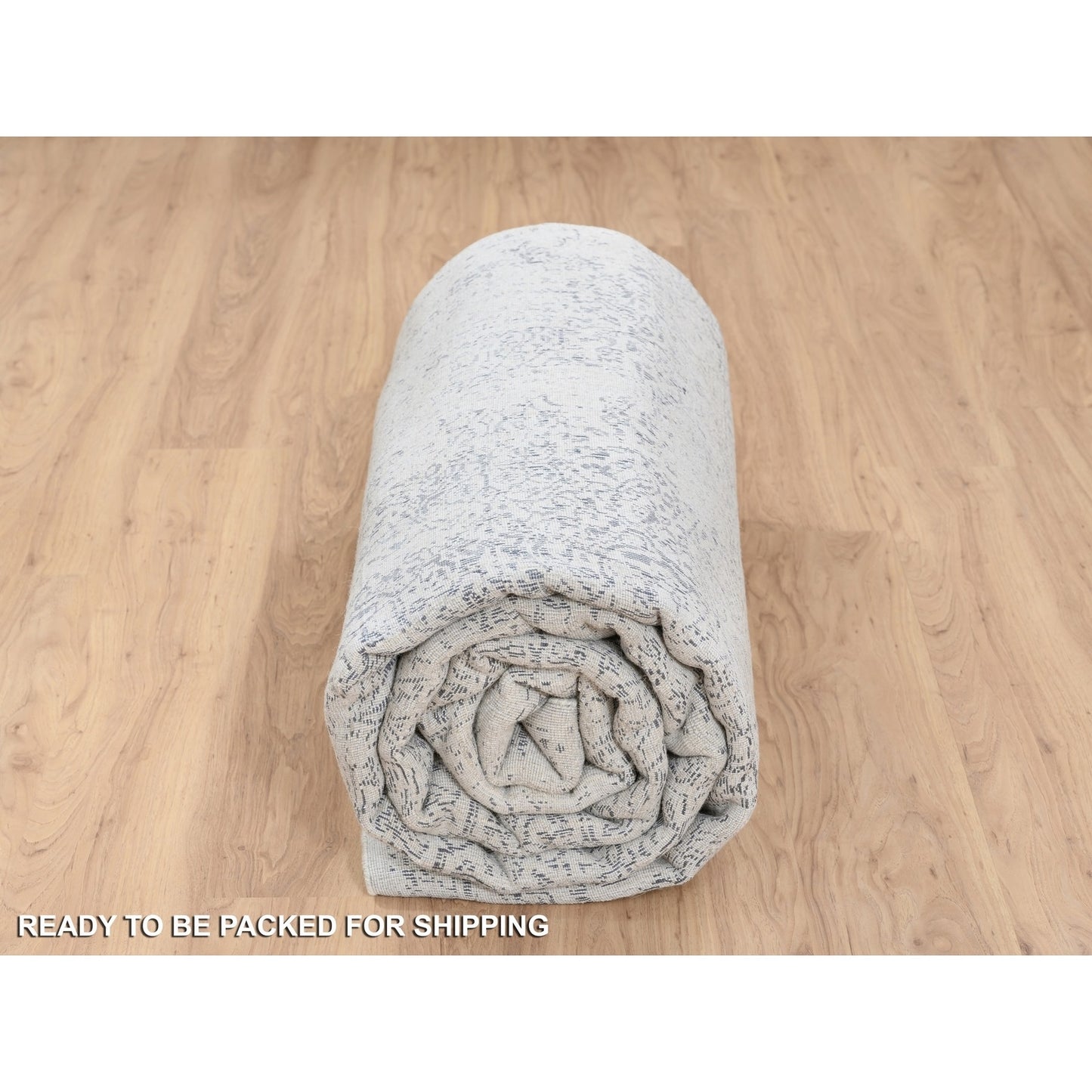 Light Gray Fine Jacquard Wool Silk Hand Loomed Oriental Rug