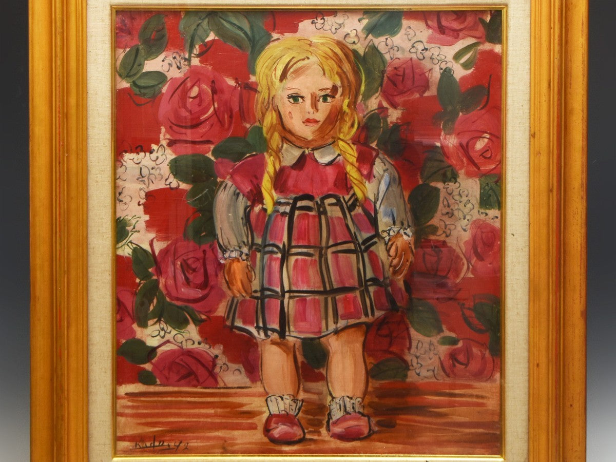 Western Artist F10 Oil Painting Rose Japanese Listed Doll Artist Kado Hiroshi