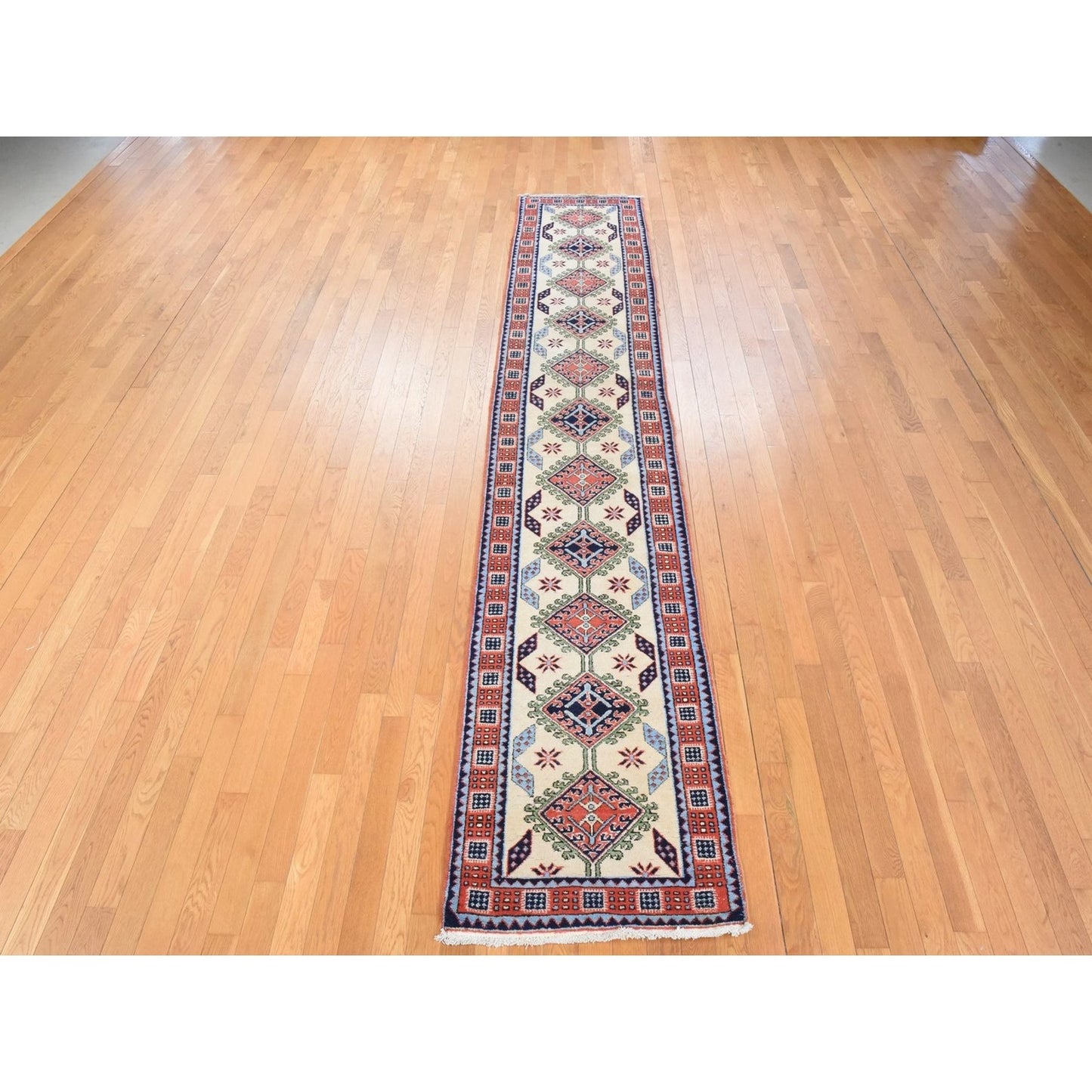 2'6"X13'1" Reed Yellow Vintage Zoroastrian Hand Knotted Wool Runner Rug