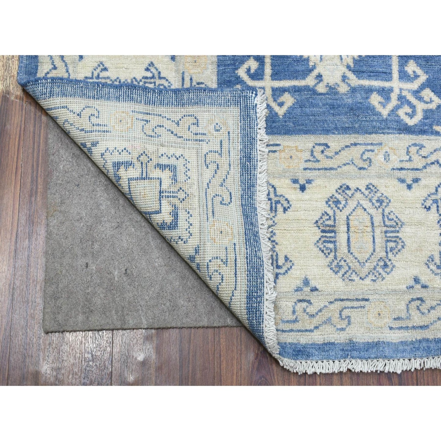 6'X8'8" Denim Blue Organic Wool Hand Knotted Fine Peshawar Oriental Rug