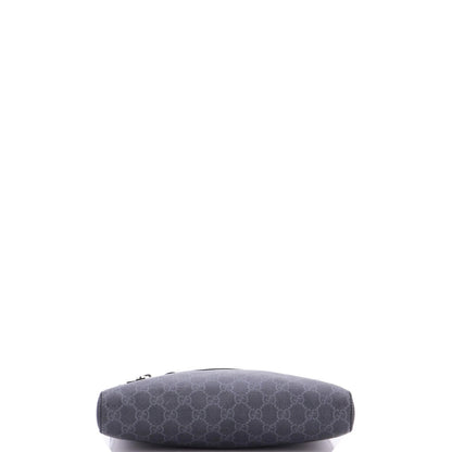 Gucci Web Strap Front Zip Messenger Bag Gg Coated Canvas Medium