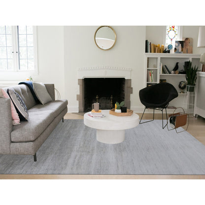 9'X12'2" Metal Gray Hand Knotted Pure Wool Grass Design Oriental Rug