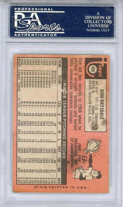 Don Drysdale Autographed 1969 Topps Card #400 (Psa)