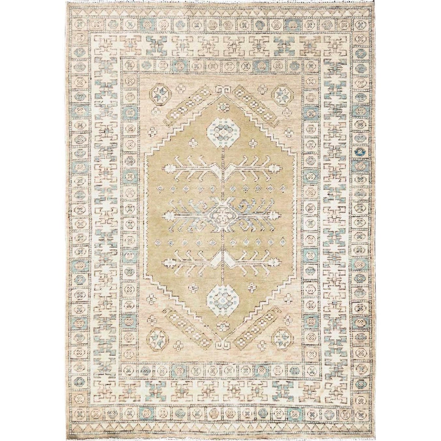 4'10"X6'10" Beige Anatolian Village Design Zero Pile Hand Knotted Wool Rug