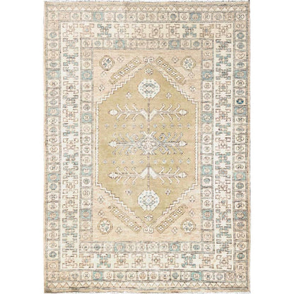 4'10"X6'10" Beige Anatolian Village Design Zero Pile Hand Knotted Wool Rug